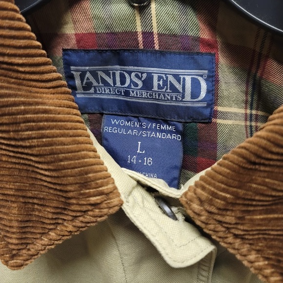 Lands End Vintage Women Large 14-16 Barn Chore Farm Coat Jacket Tan Brown Plaid - Picture 3 of 10